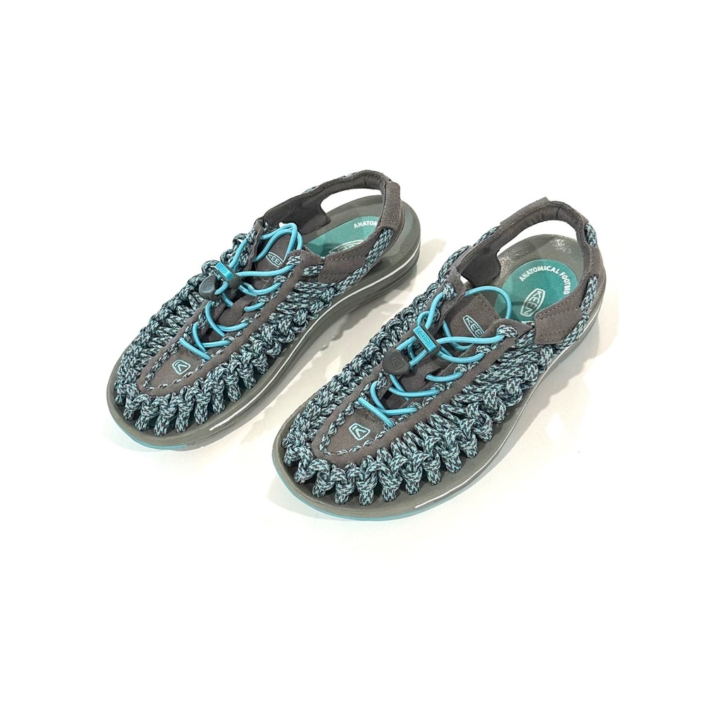 Keen Uneek Sandals Womens 6.5 Grey Turquoise Woven Cord Outdoor Shoes 1014755